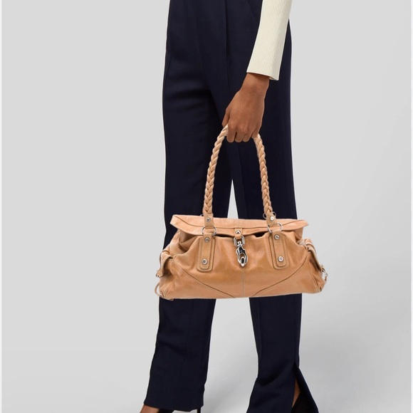 FRANCESCO BIASIA BEIGE GENUINE LEATHER SATCHEL SHOULDER BAG HANDBAG - Picture 4 of 5